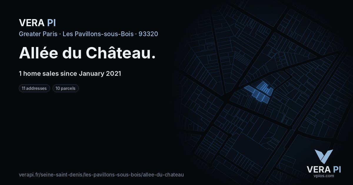 Allée du Château, Les Pavillons-sous-Bois at night – every parcel coloured by the prices around it, the street's own parcels lit