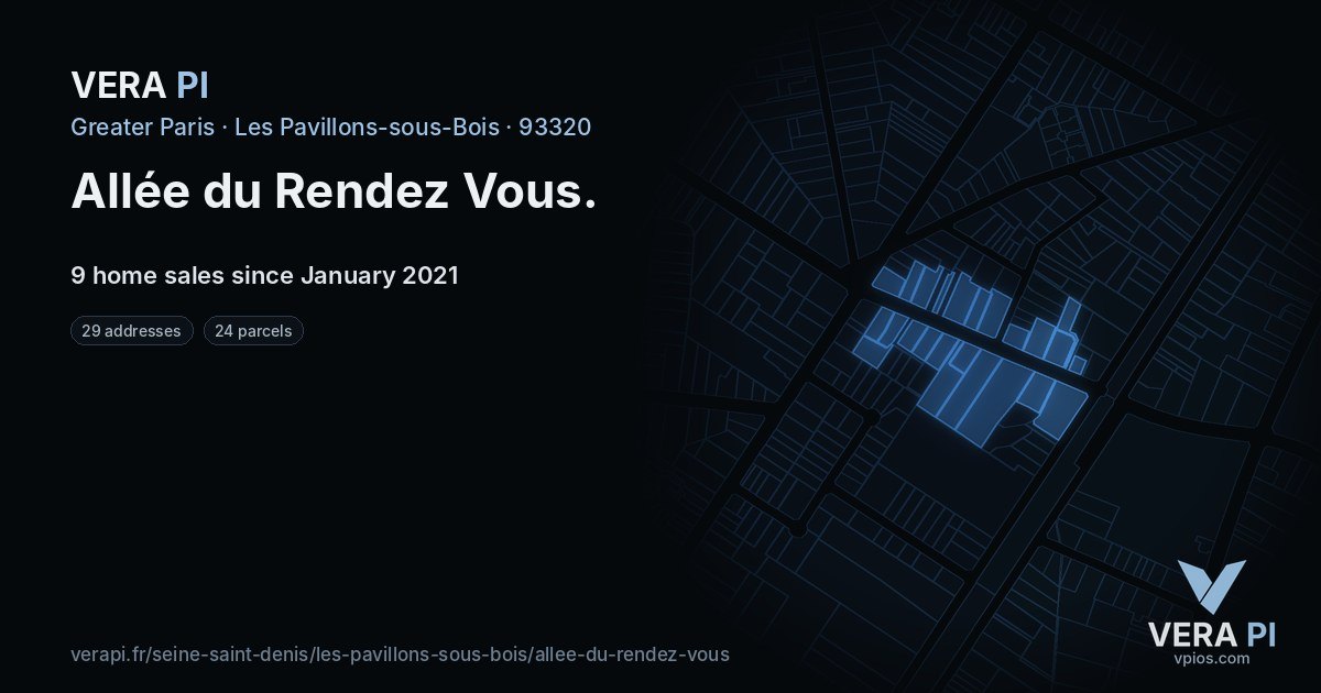 Allée du Rendez Vous, Les Pavillons-sous-Bois at night – every parcel coloured by the prices around it, the street's own parcels lit
