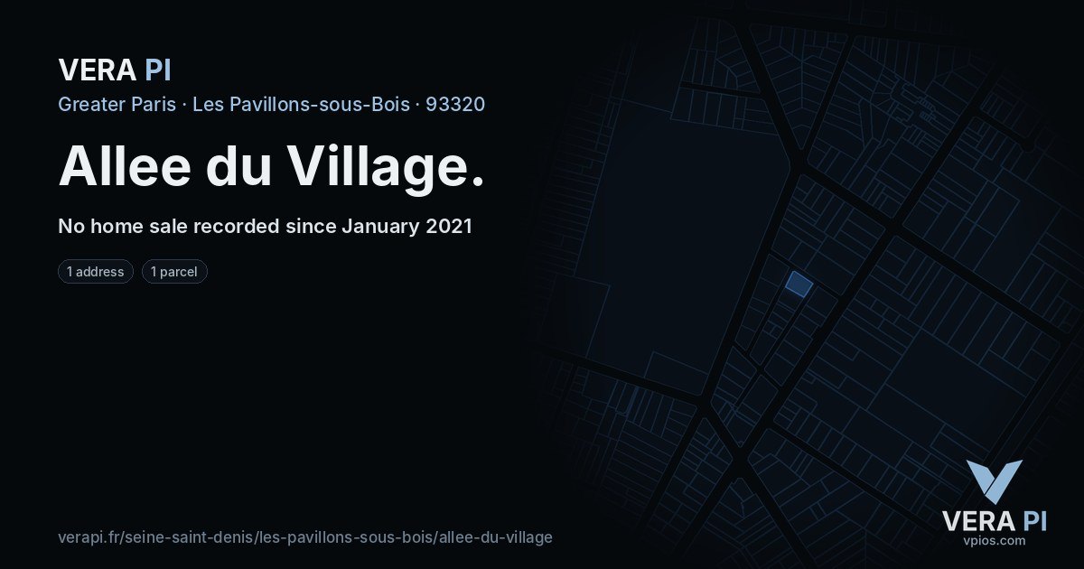 Allee du Village, Les Pavillons-sous-Bois at night – every parcel coloured by the prices around it, the street's own parcels lit