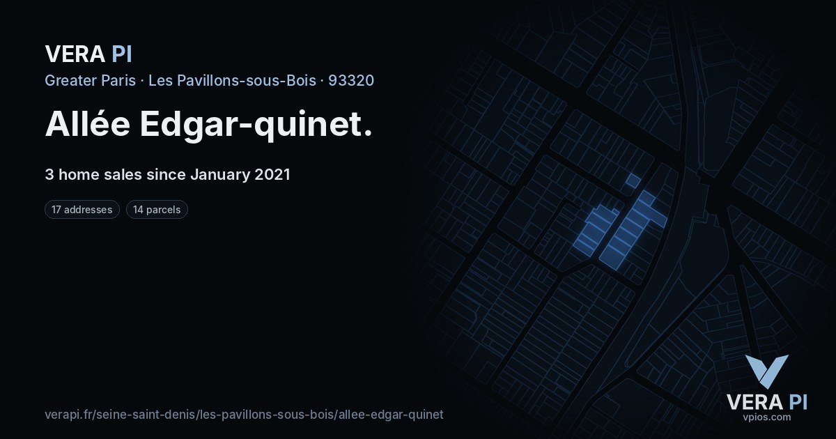 Allée Edgar-quinet, Les Pavillons-sous-Bois at night – every parcel coloured by the prices around it, the street's own parcels lit