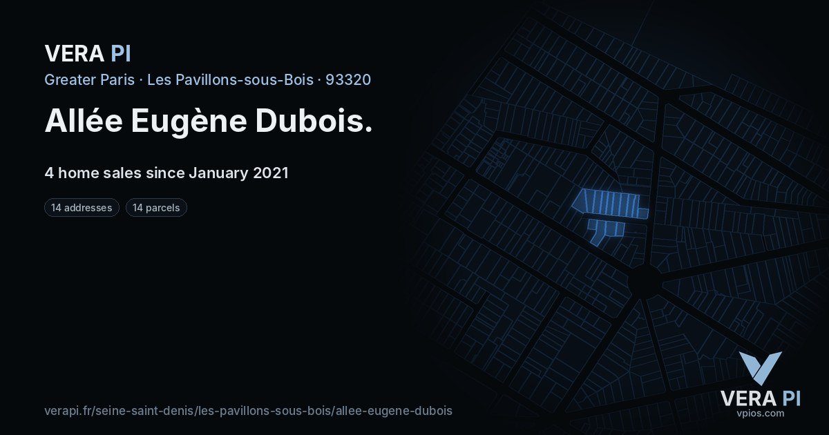 Allée Eugène Dubois, Les Pavillons-sous-Bois at night – every parcel coloured by the prices around it, the street's own parcels lit