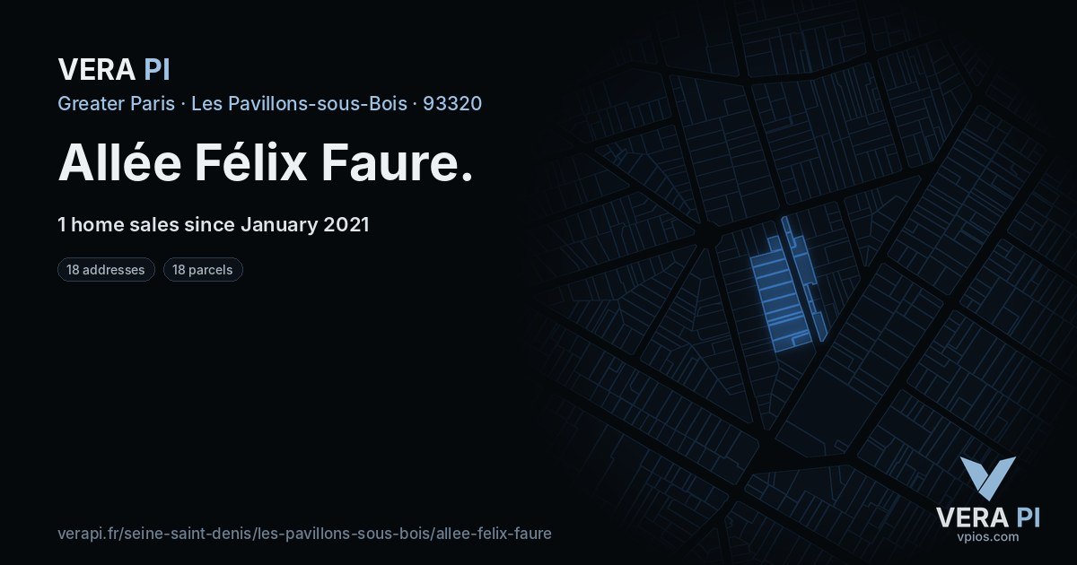 Allée Félix Faure, Les Pavillons-sous-Bois at night – every parcel coloured by the prices around it, the street's own parcels lit