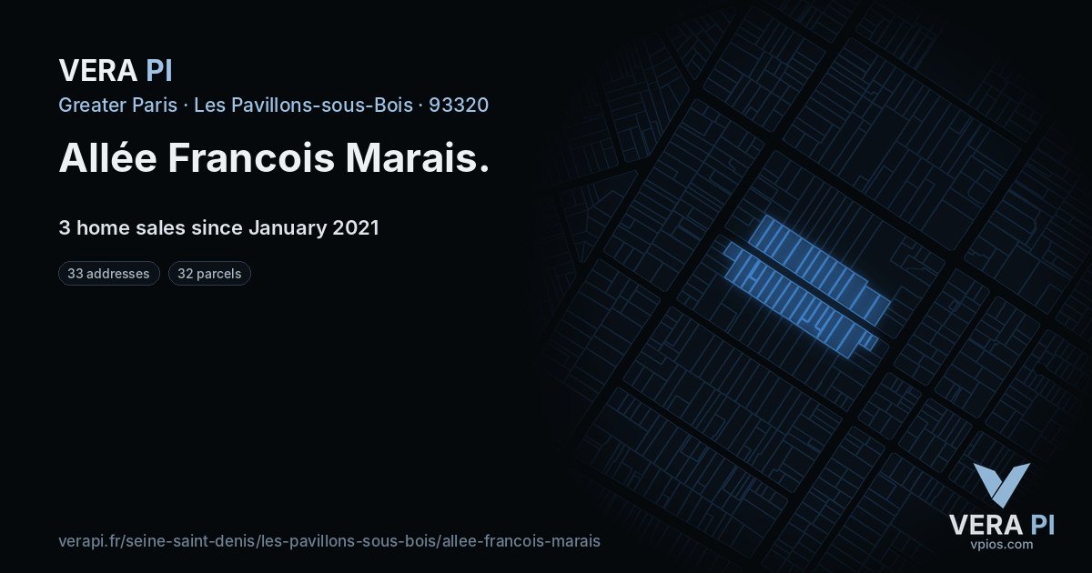 Allée Francois Marais, Les Pavillons-sous-Bois at night – every parcel coloured by the prices around it, the street's own parcels lit