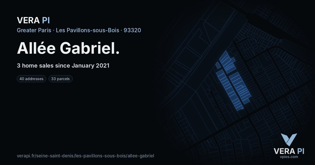 Allée Gabriel, Les Pavillons-sous-Bois at night – every parcel coloured by the prices around it, the street's own parcels lit