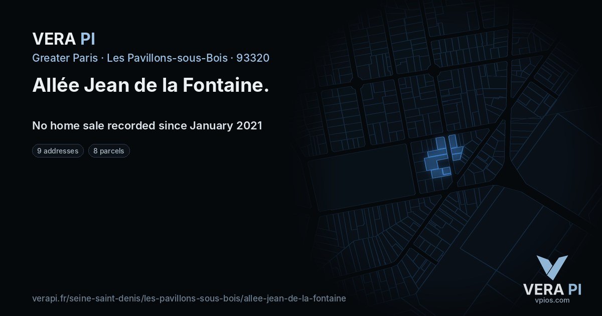 Allée Jean de la Fontaine, Les Pavillons-sous-Bois at night – every parcel coloured by the prices around it, the street's own parcels lit