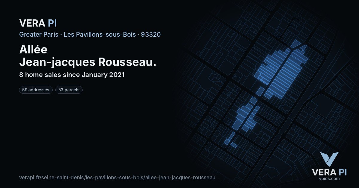 Allée Jean-jacques Rousseau, Les Pavillons-sous-Bois at night – every parcel coloured by the prices around it, the street's own parcels lit