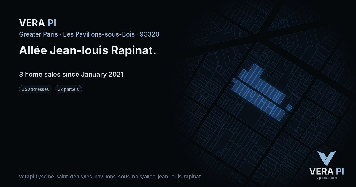 Allée Jean-louis Rapinat, Les Pavillons-sous-Bois at night – every parcel coloured by the prices around it, the street's own parcels lit