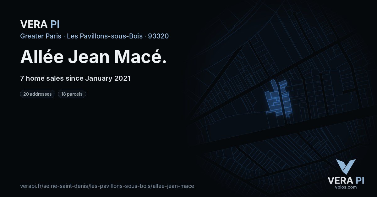 Allée Jean Macé, Les Pavillons-sous-Bois at night – every parcel coloured by the prices around it, the street's own parcels lit
