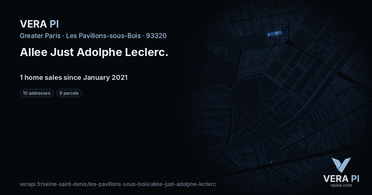 Allee Just Adolphe Leclerc, Les Pavillons-sous-Bois at night – every parcel coloured by the prices around it, the street's own parcels lit