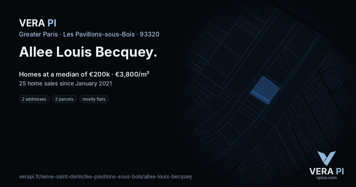 Allee Louis Becquey, Les Pavillons-sous-Bois at night – every parcel coloured by the prices around it, the street's own parcels lit