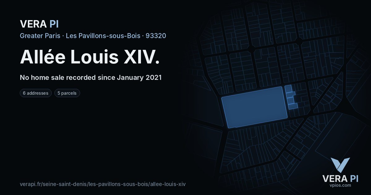 Allée Louis XIV, Les Pavillons-sous-Bois at night – every parcel coloured by the prices around it, the street's own parcels lit