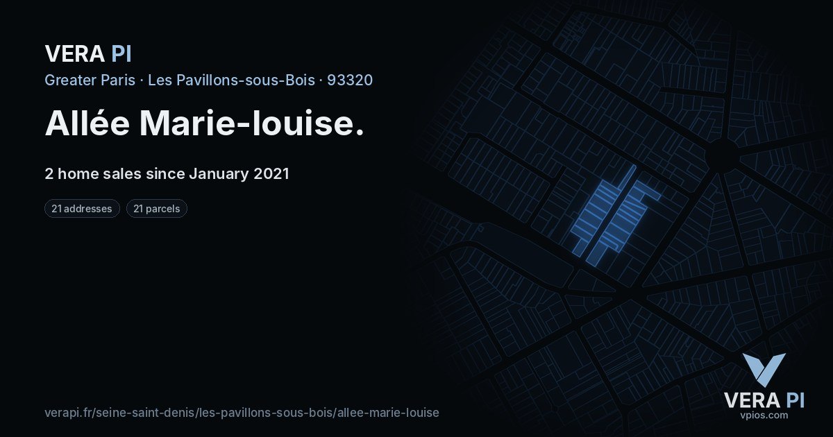 Allée Marie-louise, Les Pavillons-sous-Bois at night – every parcel coloured by the prices around it, the street's own parcels lit