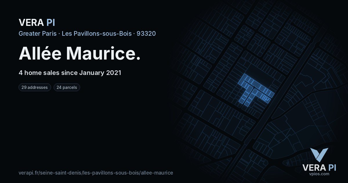Allée Maurice, Les Pavillons-sous-Bois at night – every parcel coloured by the prices around it, the street's own parcels lit