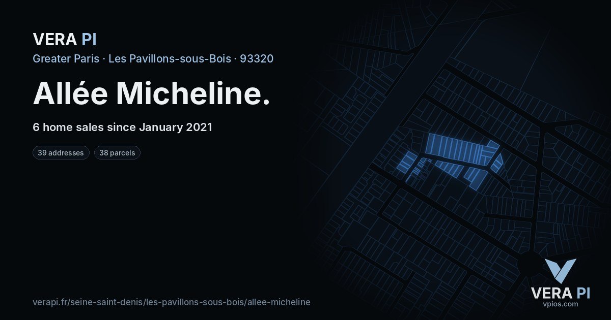 Allée Micheline, Les Pavillons-sous-Bois at night – every parcel coloured by the prices around it, the street's own parcels lit