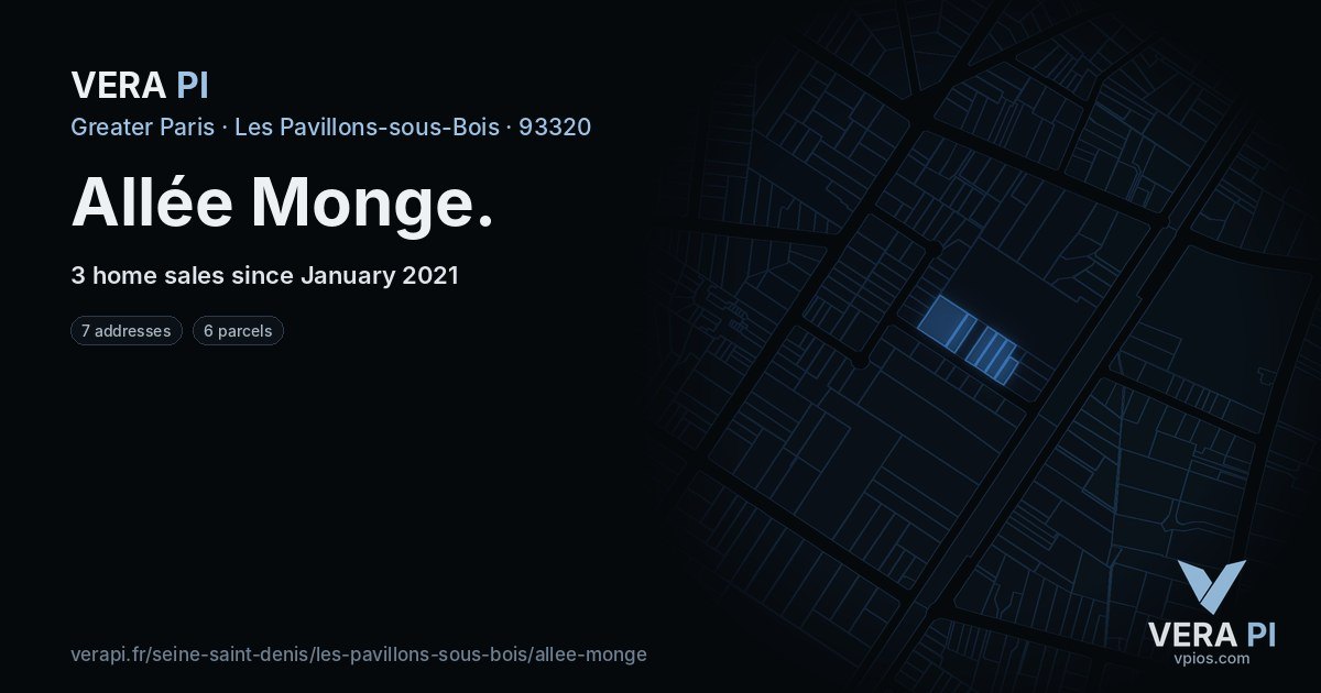 Allée Monge, Les Pavillons-sous-Bois at night – every parcel coloured by the prices around it, the street's own parcels lit