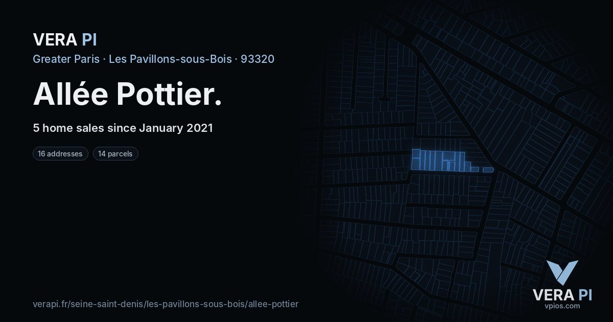 Allée Pottier, Les Pavillons-sous-Bois at night – every parcel coloured by the prices around it, the street's own parcels lit