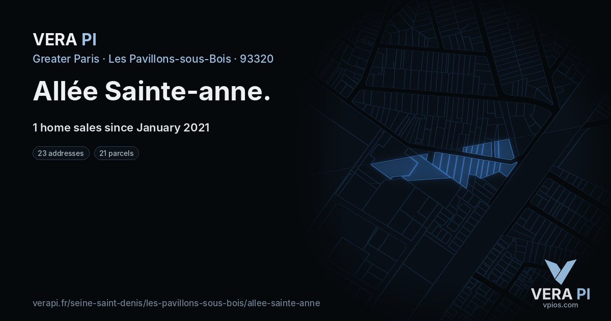 Allée Sainte-anne, Les Pavillons-sous-Bois at night – every parcel coloured by the prices around it, the street's own parcels lit