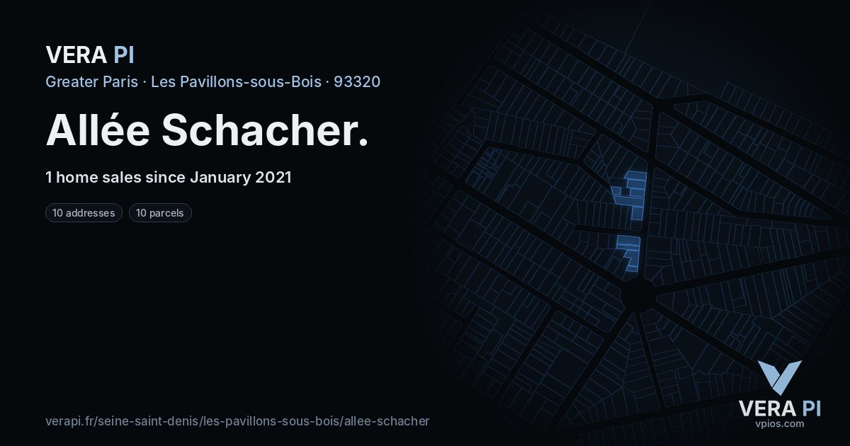 Allée Schacher, Les Pavillons-sous-Bois at night – every parcel coloured by the prices around it, the street's own parcels lit