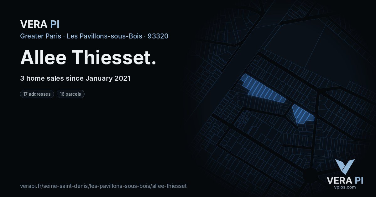 Allee Thiesset, Les Pavillons-sous-Bois at night – every parcel coloured by the prices around it, the street's own parcels lit