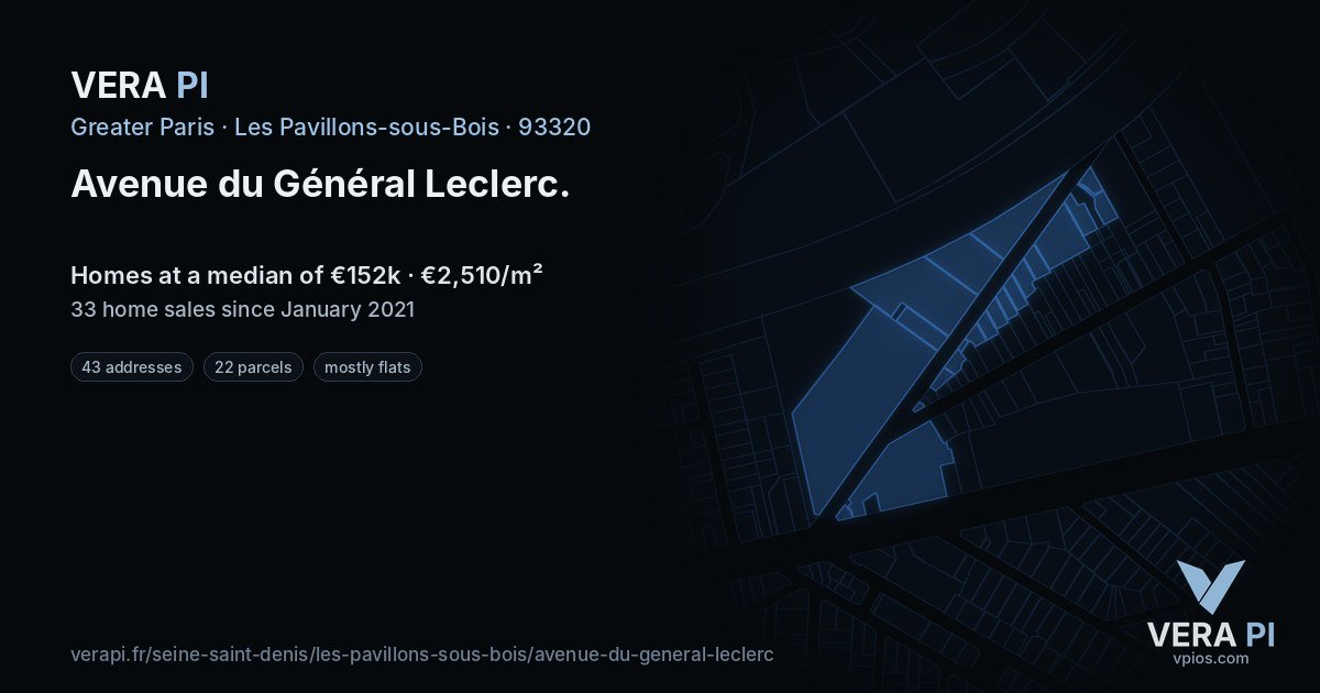 Avenue du Général Leclerc, Les Pavillons-sous-Bois at night – every parcel coloured by the prices around it, the street's own parcels lit