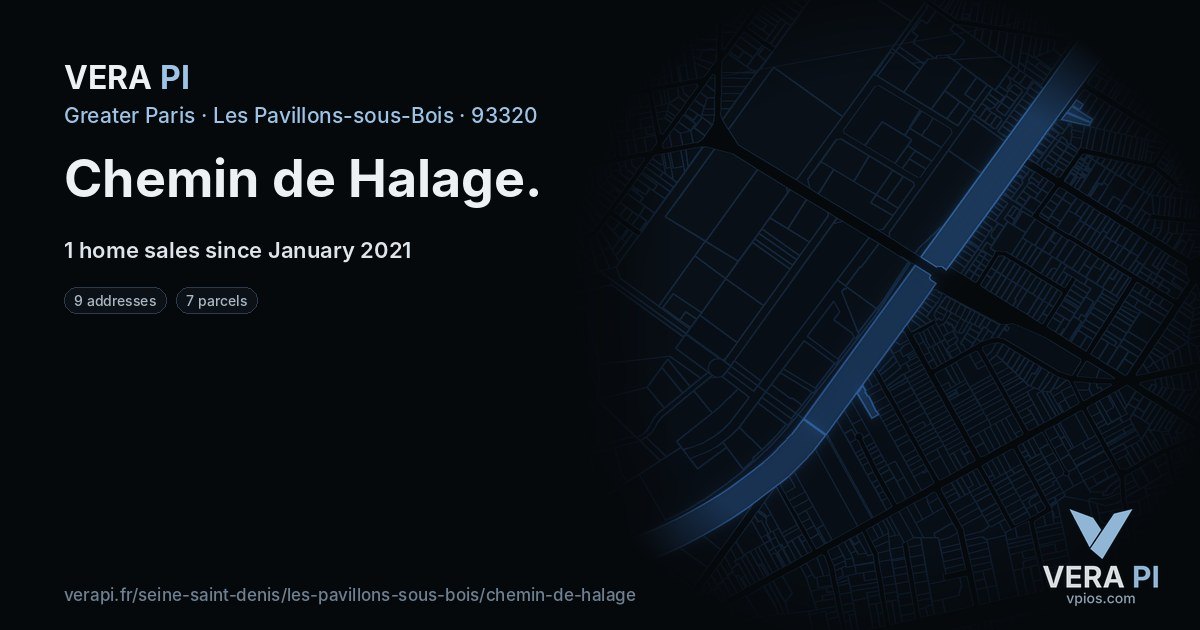 Chemin de Halage, Les Pavillons-sous-Bois at night – every parcel coloured by the prices around it, the street's own parcels lit