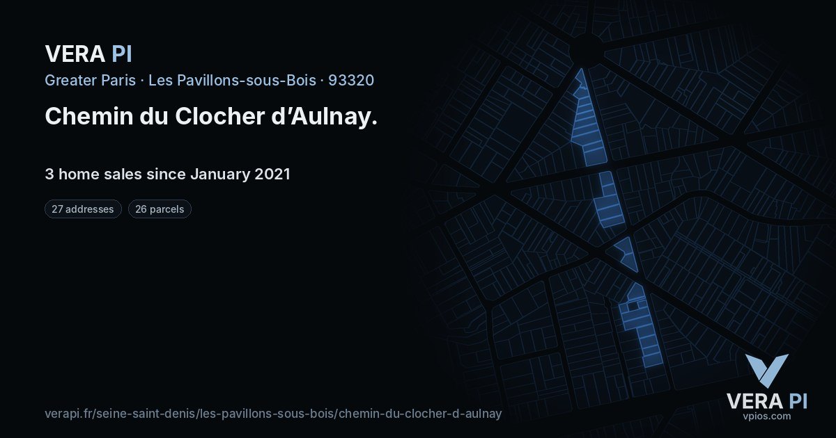 Chemin du Clocher d’Aulnay, Les Pavillons-sous-Bois at night – every parcel coloured by the prices around it, the street's own parcels lit