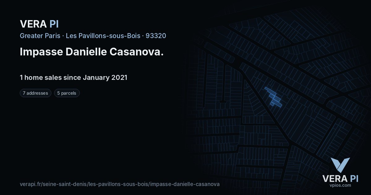 Impasse Danielle Casanova, Les Pavillons-sous-Bois at night – every parcel coloured by the prices around it, the street's own parcels lit