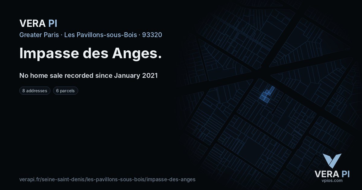Impasse des Anges, Les Pavillons-sous-Bois at night – every parcel coloured by the prices around it, the street's own parcels lit