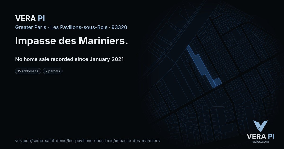 Impasse des Mariniers, Les Pavillons-sous-Bois at night – every parcel coloured by the prices around it, the street's own parcels lit