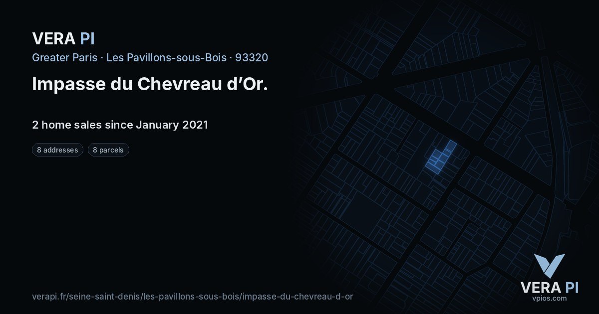 Impasse du Chevreau d’Or, Les Pavillons-sous-Bois at night – every parcel coloured by the prices around it, the street's own parcels lit