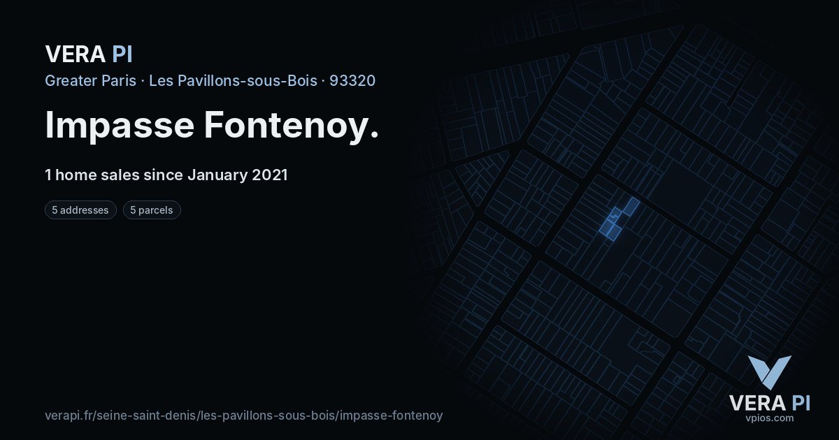 Impasse Fontenoy, Les Pavillons-sous-Bois at night – every parcel coloured by the prices around it, the street's own parcels lit