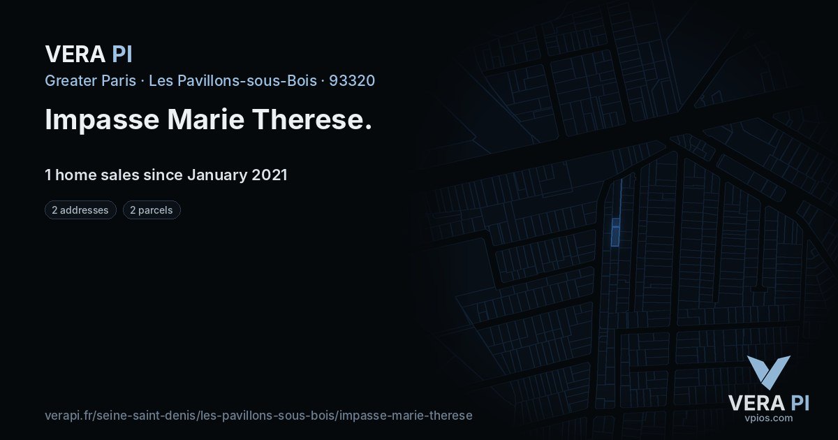 Impasse Marie Therese, Les Pavillons-sous-Bois at night – every parcel coloured by the prices around it, the street's own parcels lit