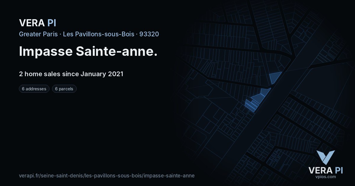 Impasse Sainte-anne, Les Pavillons-sous-Bois at night – every parcel coloured by the prices around it, the street's own parcels lit
