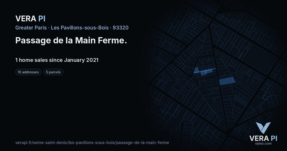 Passage de la Main Ferme, Les Pavillons-sous-Bois at night – every parcel coloured by the prices around it, the street's own parcels lit