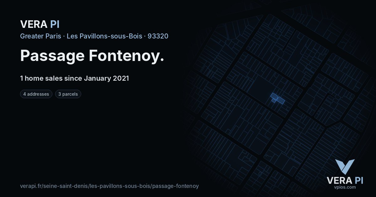 Passage Fontenoy, Les Pavillons-sous-Bois at night – every parcel coloured by the prices around it, the street's own parcels lit