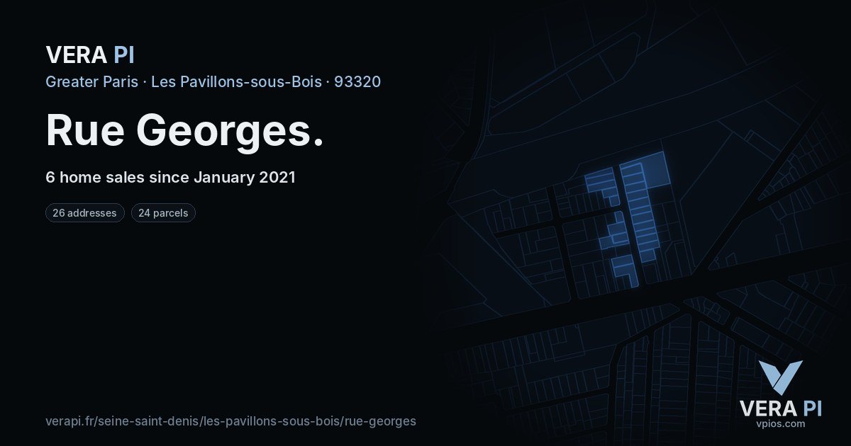 Rue Georges, Les Pavillons-sous-Bois at night – every parcel coloured by the prices around it, the street's own parcels lit