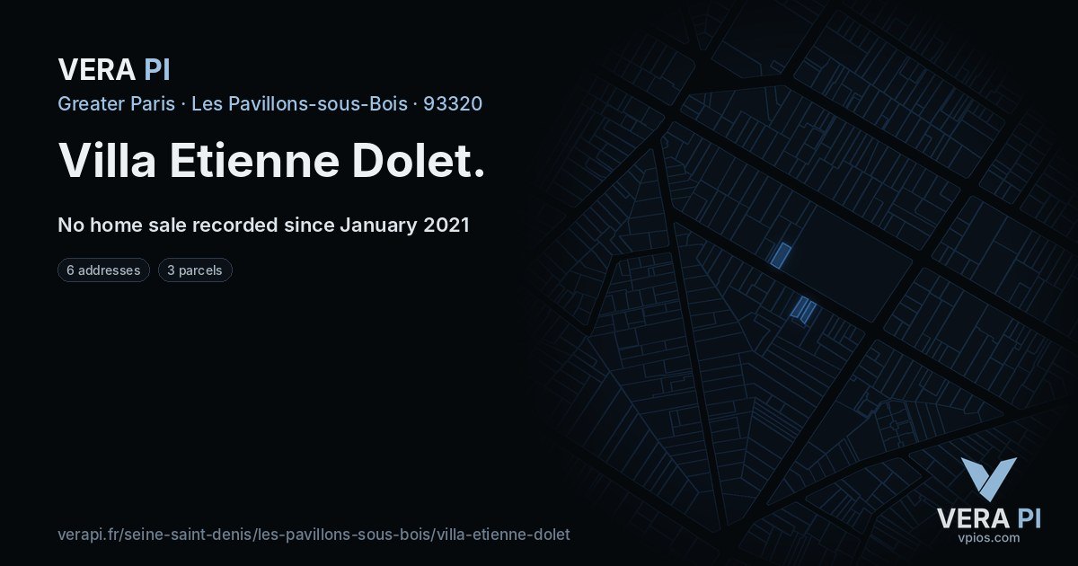 Villa Etienne Dolet, Les Pavillons-sous-Bois at night – every parcel coloured by the prices around it, the street's own parcels lit