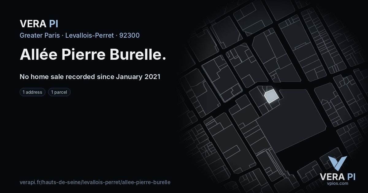 Allée Pierre Burelle, Levallois-Perret at night – every parcel coloured by the prices around it, the street's own parcels lit