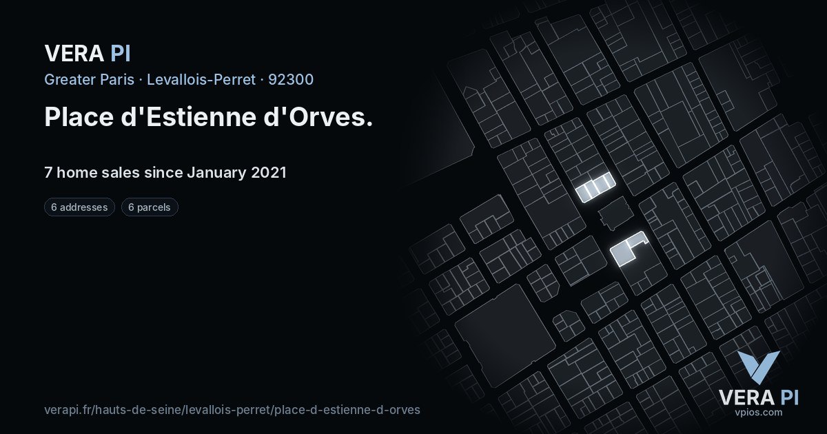 Place d'Estienne d'Orves, Levallois-Perret at night – every parcel coloured by the prices around it, the street's own parcels lit