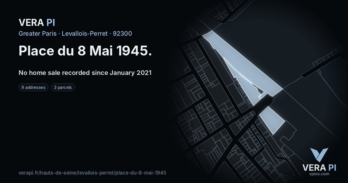 Place du 8 Mai 1945, Levallois-Perret at night – every parcel coloured by the prices around it, the street's own parcels lit