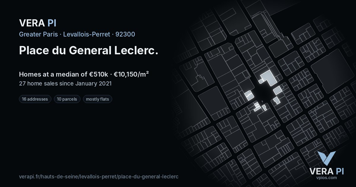 Place du General Leclerc, Levallois-Perret at night – every parcel coloured by the prices around it, the street's own parcels lit