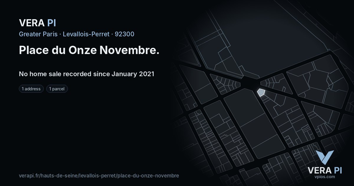 Place du Onze Novembre, Levallois-Perret at night – every parcel coloured by the prices around it, the street's own parcels lit