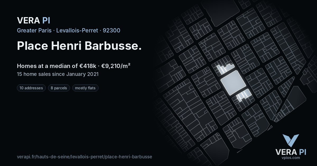 Place Henri Barbusse, Levallois-Perret at night – every parcel coloured by the prices around it, the street's own parcels lit