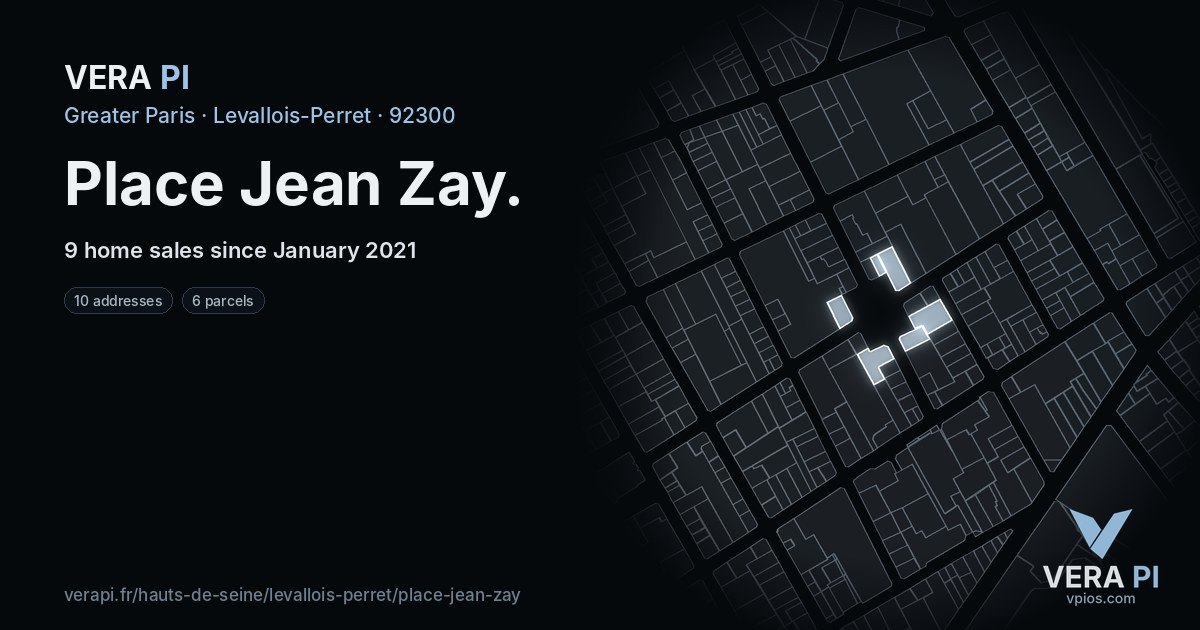 Place Jean Zay, Levallois-Perret at night – every parcel coloured by the prices around it, the street's own parcels lit