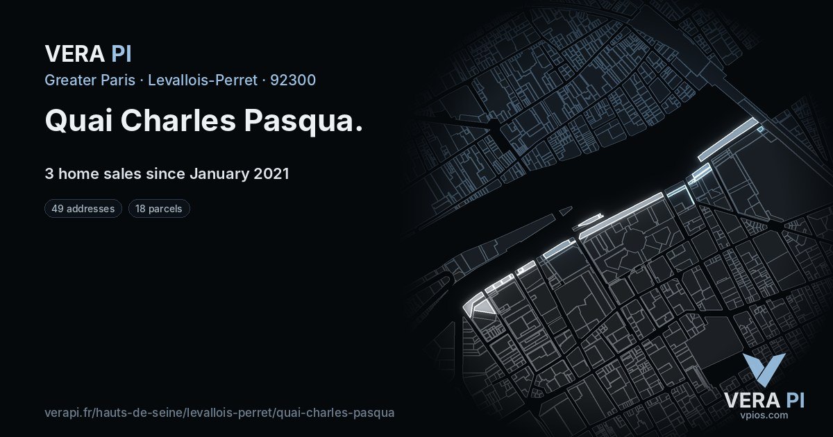 Quai Charles Pasqua, Levallois-Perret at night – every parcel coloured by the prices around it, the street's own parcels lit