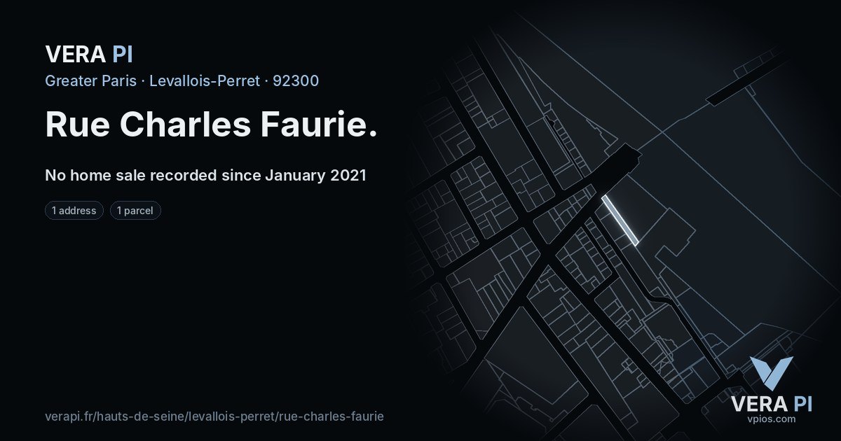 Rue Charles Faurie, Levallois-Perret at night – every parcel coloured by the prices around it, the street's own parcels lit