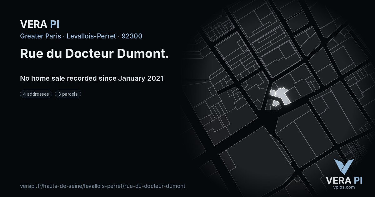 Rue du Docteur Dumont, Levallois-Perret at night – every parcel coloured by the prices around it, the street's own parcels lit