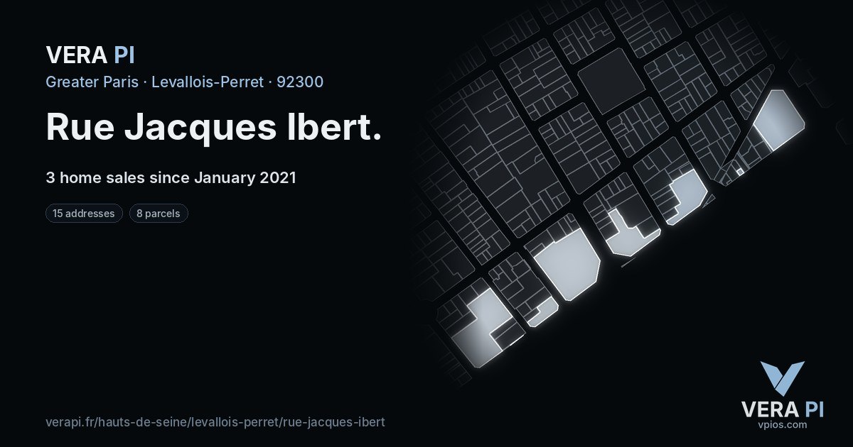 Rue Jacques Ibert, Levallois-Perret at night – every parcel coloured by the prices around it, the street's own parcels lit