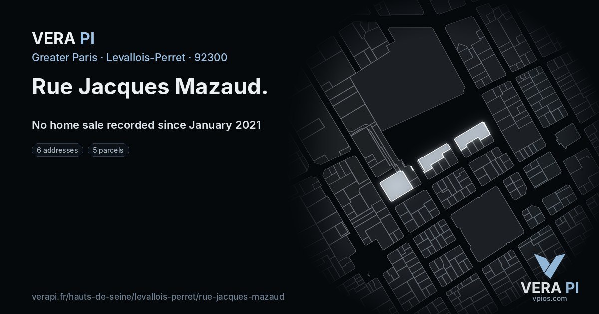 Rue Jacques Mazaud, Levallois-Perret at night – every parcel coloured by the prices around it, the street's own parcels lit