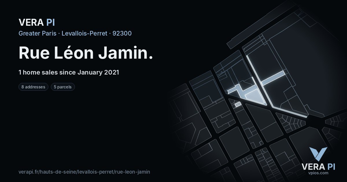 Rue Léon Jamin, Levallois-Perret at night – every parcel coloured by the prices around it, the street's own parcels lit